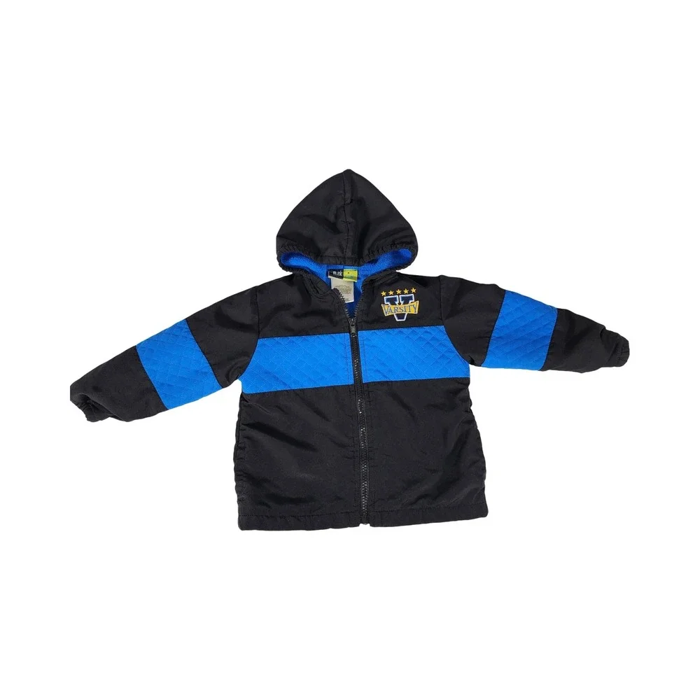 Mick Mack LTD‎ Toddler Boy 2T Black Blue Varsity Hooded Fleece Lined Jacket